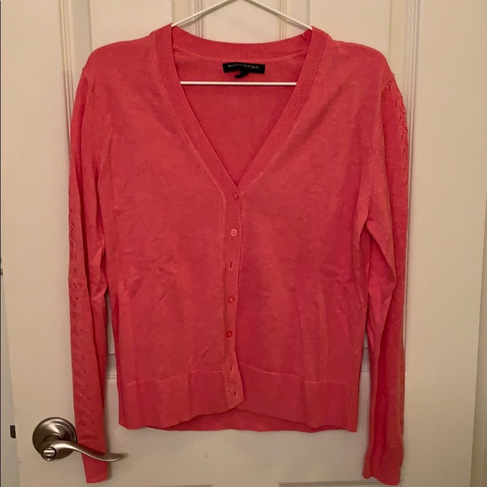 Coral cotton blend cardigan
